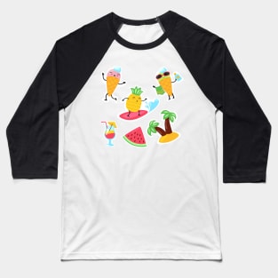 Beach Surfing Ice Cream Palm Trees Pineapple Watermelon Cute Kawaii Sticker Pack Baseball T-Shirt